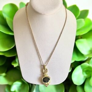 5/$25 Gold and black vintage look pendant necklace with scroll work